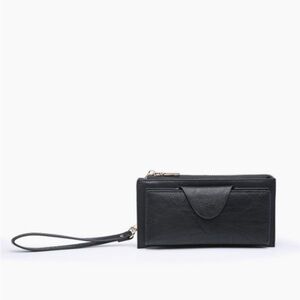 Black Snap Front Closure Vegan Wallet with Wrist Strap, NWT